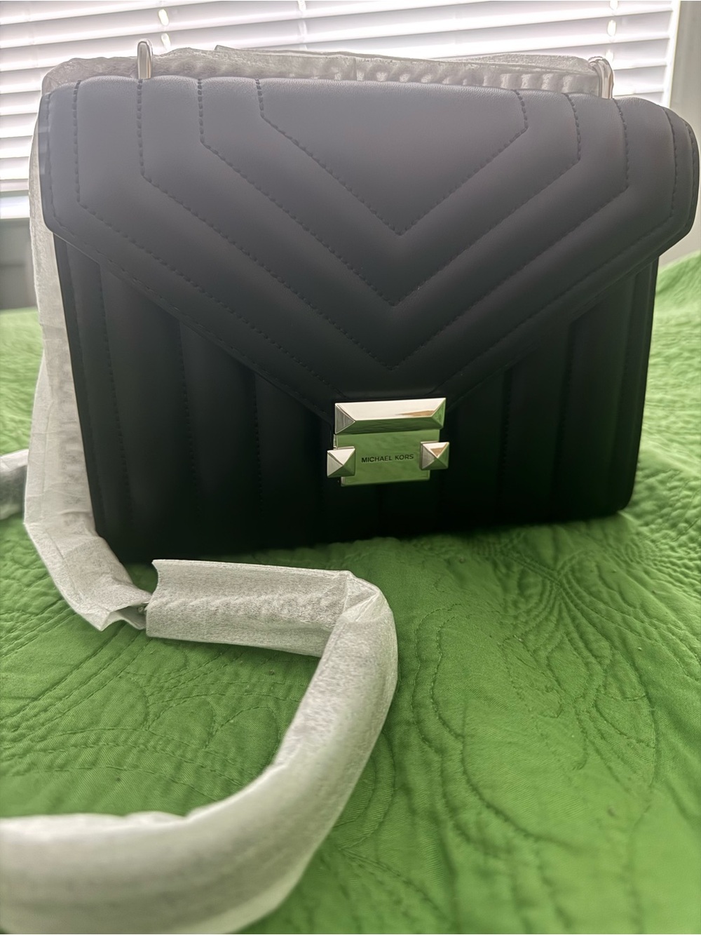 Michael Kors Black Quilted Crossbody with Silver-Tone Lock
